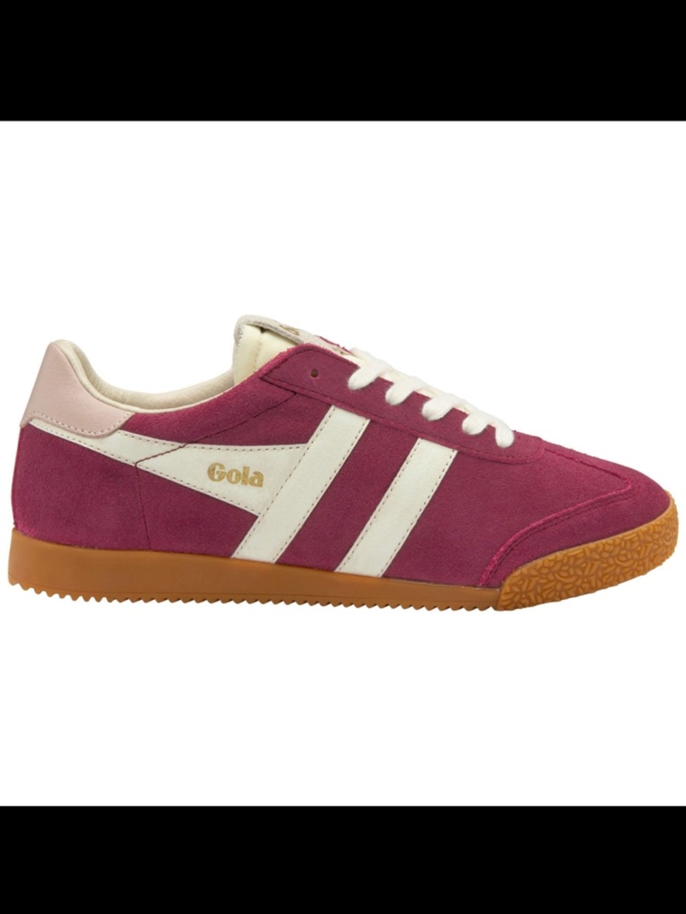 NIB Gola Classic Elan Suede Trainer in Cerise with White Stripes and Gum Sole